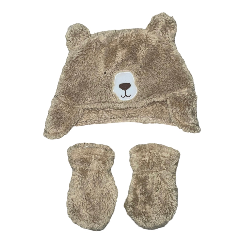 Just One You Carter’s Brown Fleece Bear Hat & Mittens Set Size L 9-12m